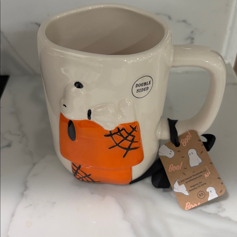 Rae Dunn Peanuts Snoopy Caught in YOUR Web Halloween Cream Halloween Mug